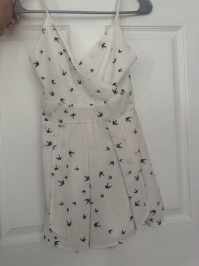 Purple Snow White Mini Dress with Navy Bird Print